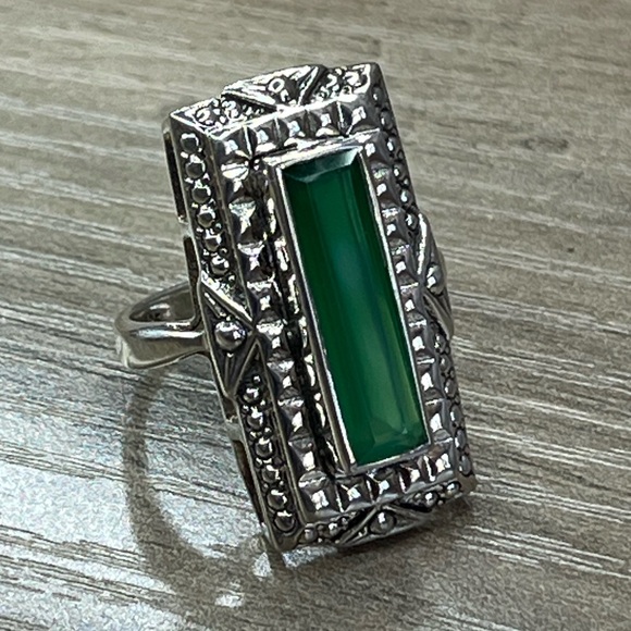 Nicky Butler Sterling Silver Green Chalcedony Gemstone Art Deco Ring - Picture 4 of 12